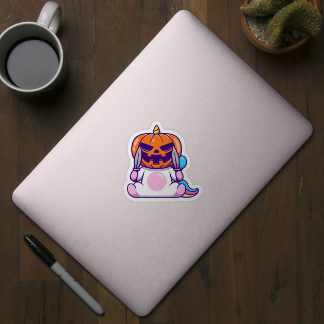 Cute Unicorn Wearing Halloween Pumpkin Mask With Knife by Catalyst Labs